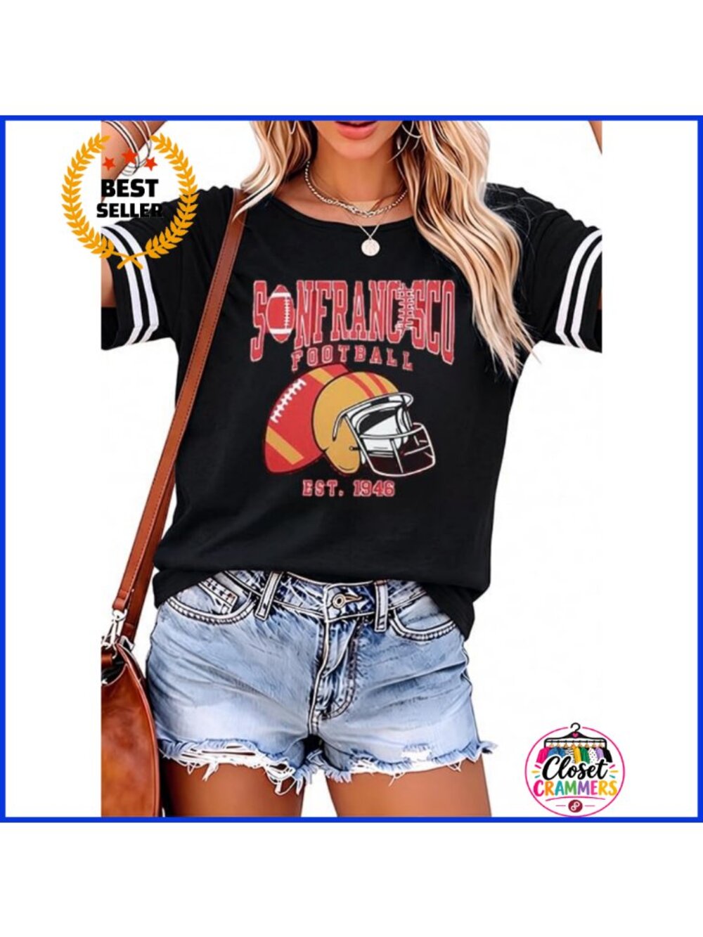 Women's Football Graphic Tee Crew Neck Short Sleeve Game Day Top